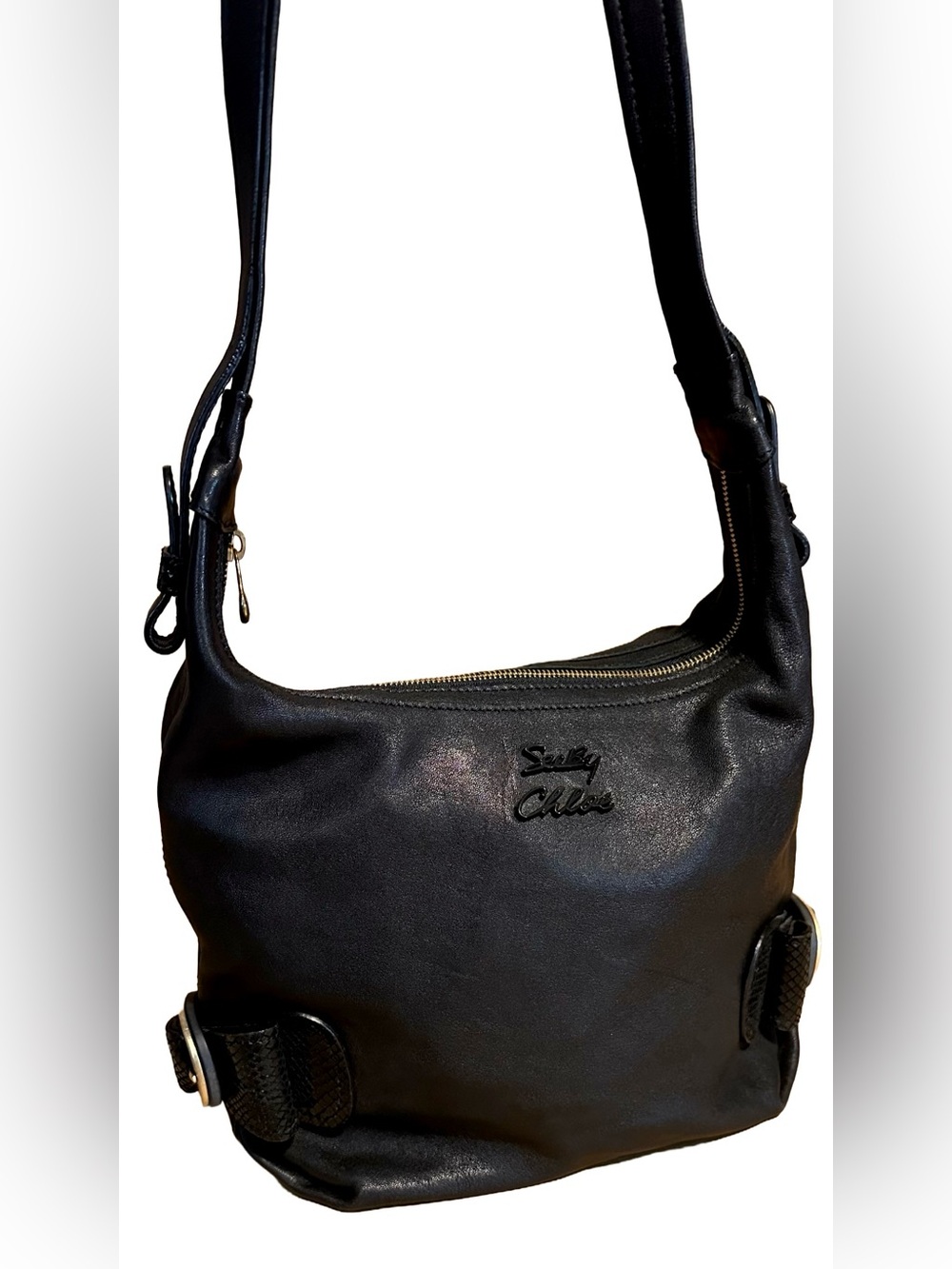 SEE BY CHLOE BLACK LEATHER SLOUCHY SHOULDER BAG
